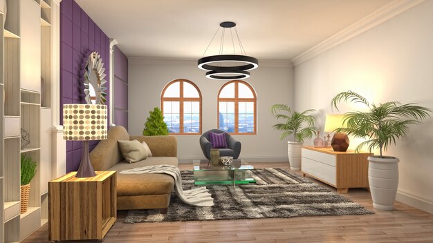 Ilustração do interior da sala de estar