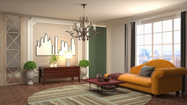 Ilustração do interior da sala de estar
