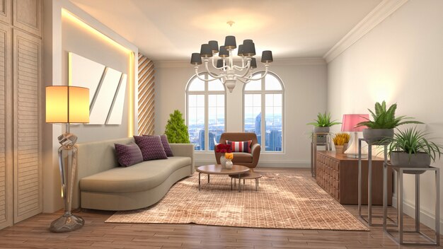 Ilustração do interior da sala de estar
