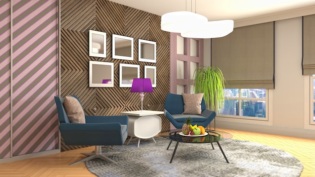 Ilustração do interior da sala de estar