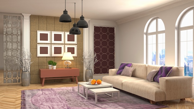 Ilustração do interior da sala de estar