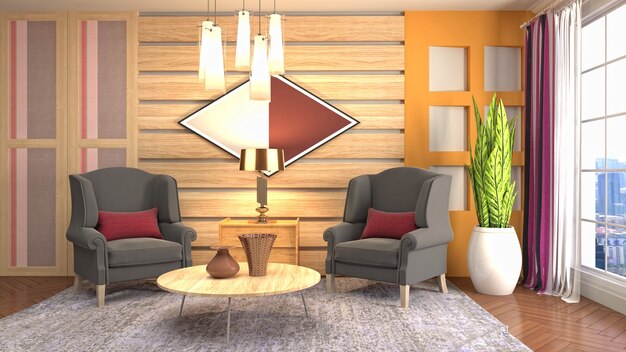 Ilustração do interior da sala de estar