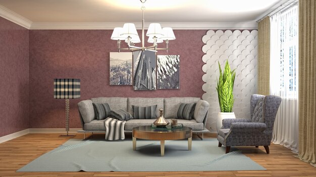 Ilustração do interior da sala de estar