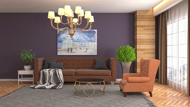 Ilustração do interior da sala de estar