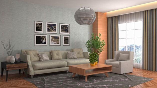 Ilustração do interior da sala de estar