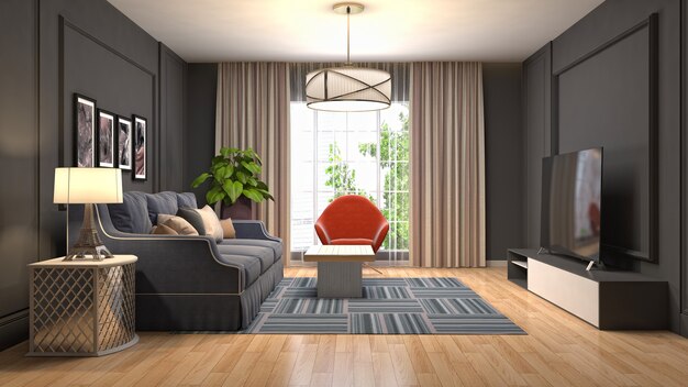 Ilustração do interior da sala de estar