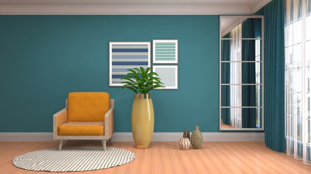 Ilustração do interior da sala de estar