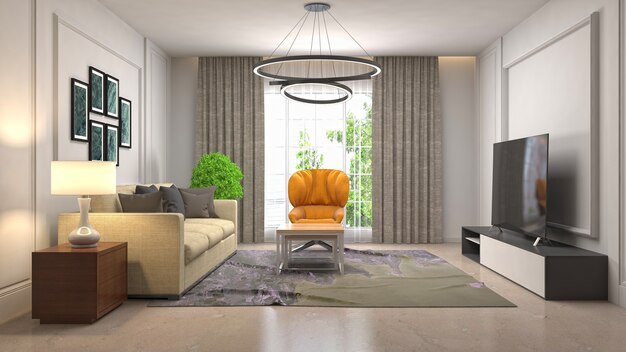 Ilustração do interior da sala de estar