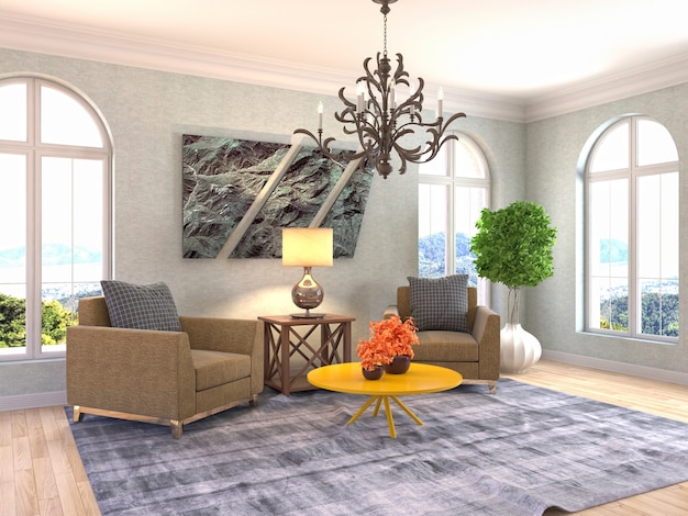 Ilustração do interior da sala de estar