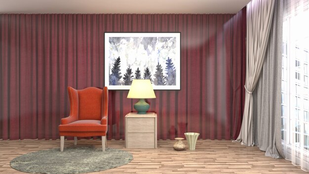 Ilustração do interior da sala de estar