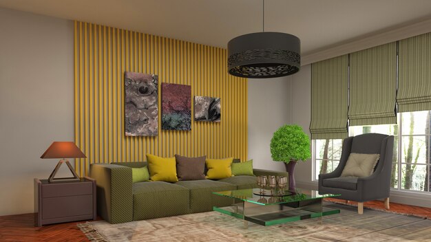 Ilustração do interior da sala de estar