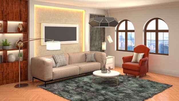 Ilustração do interior da sala de estar