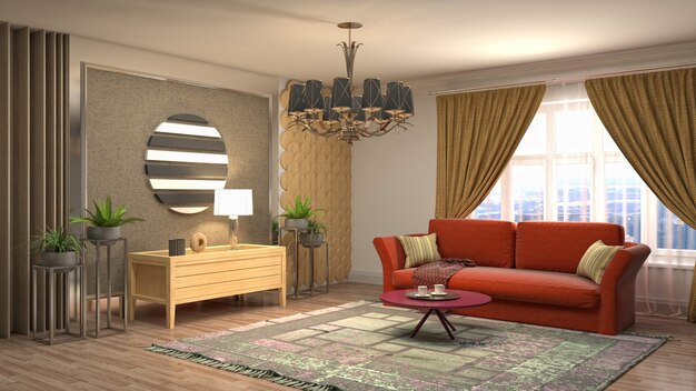 Ilustração do interior da sala de estar