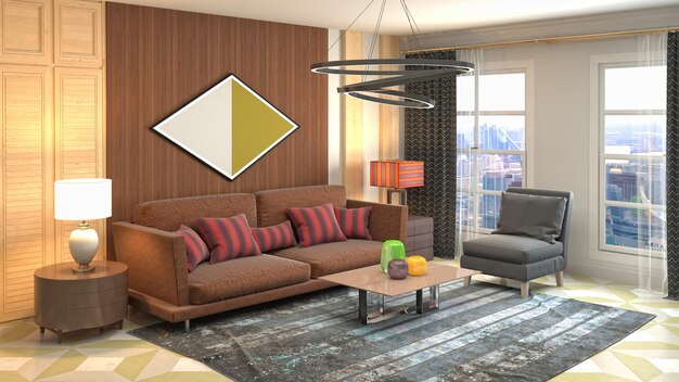 Ilustração do interior da sala de estar