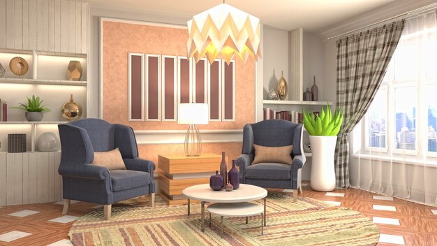 Ilustração do interior da sala de estar