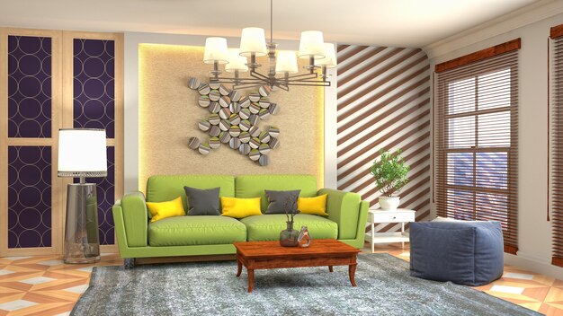 Ilustração do interior da sala de estar