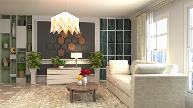 Ilustração do interior da sala de estar