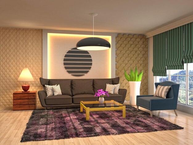 Ilustração do interior da sala de estar