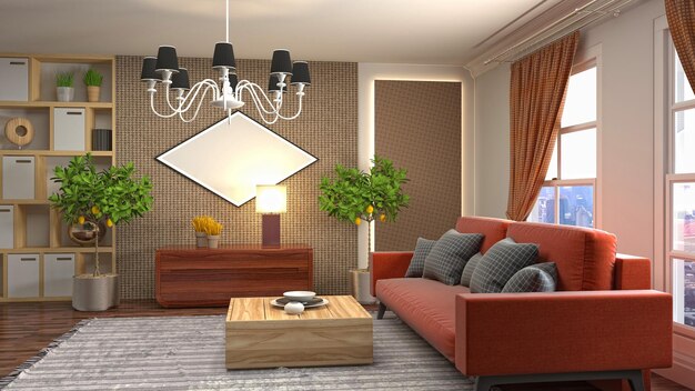 Ilustração do interior da sala de estar
