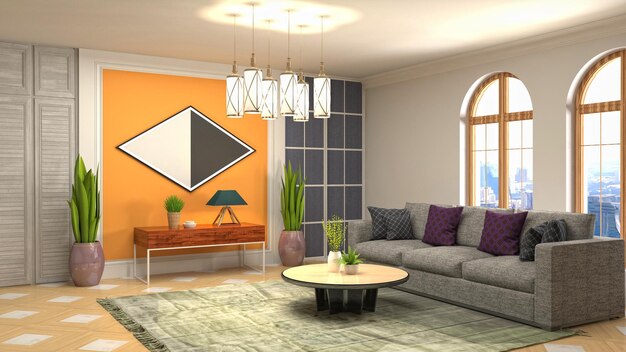 Ilustração do interior da sala de estar