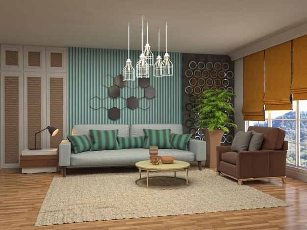 Ilustração do interior da sala de estar