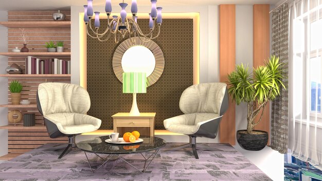 Ilustração do interior da sala de estar