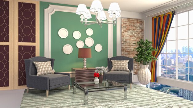 Ilustração do interior da sala de estar