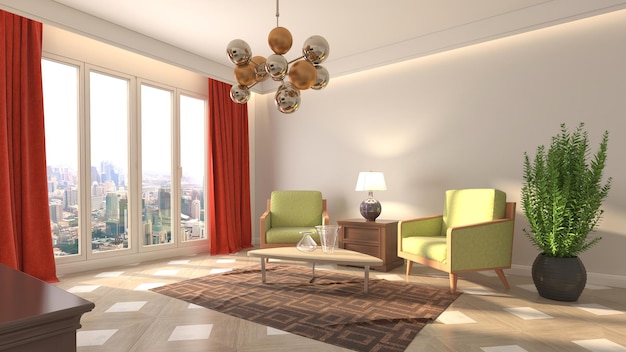 Ilustração do interior da sala de estar