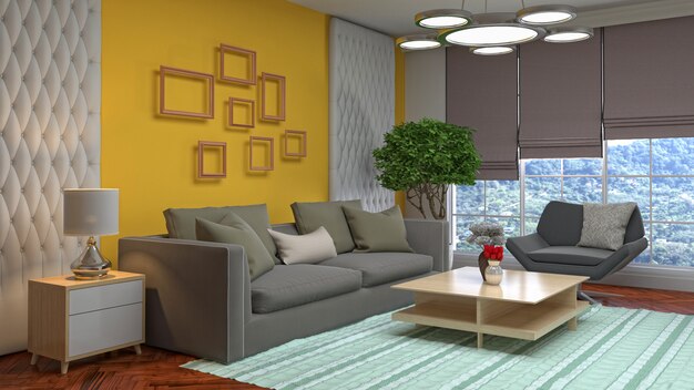 Ilustração do interior da sala de estar