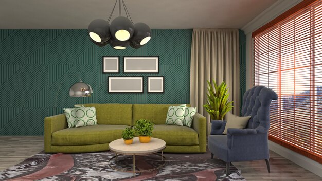 Ilustração do interior da sala de estar