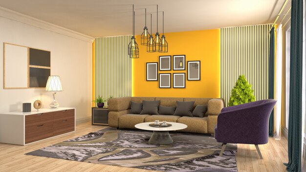 Ilustração do interior da sala de estar