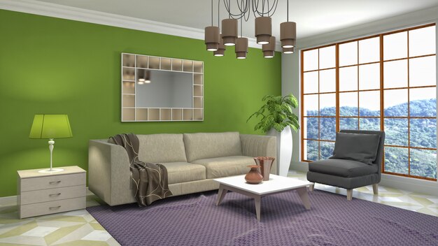 Ilustração do interior da sala de estar