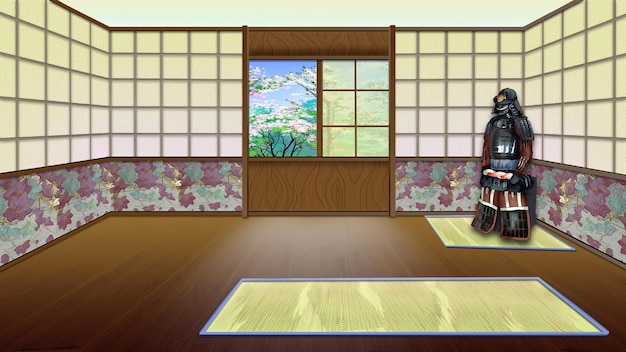 Ilustração do interior do quarto japonês