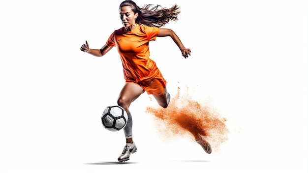 Ilustração do jogador atacante Uma garota esportiva feminina em fundo branco Generative ai