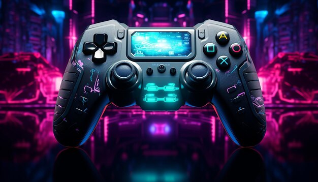 Foto ilustração do joystick do controlador de jogos cyberpunk