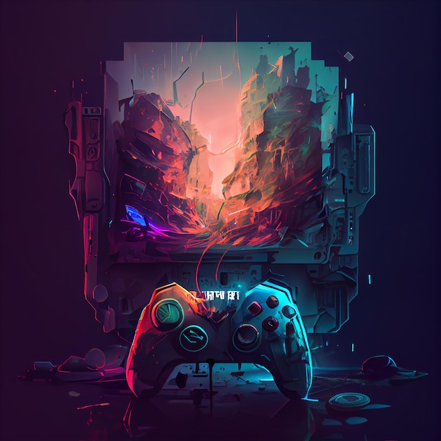 Ilustração do joystick do gamepad do controlador de jogos Cyberpunk