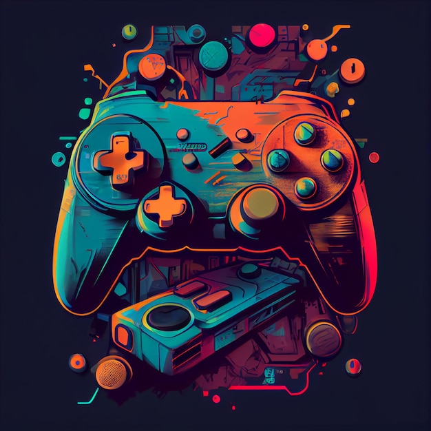 Ilustração do joystick do gamepad do controlador de jogos Cyberpunk