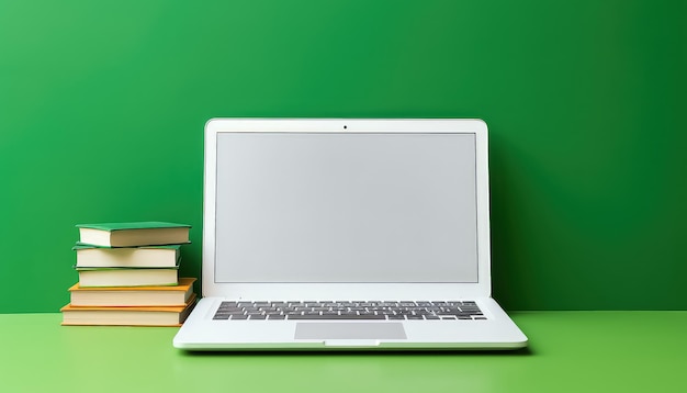 Ilustração do laptop da escola com tela em branco vazia em fundo verde