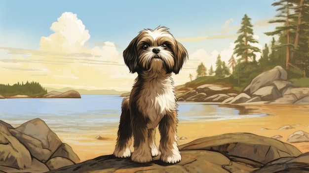 Ilustração do livro Nostalgic Children39s Shih Tzu Puppy By The Shores Of British Columbia