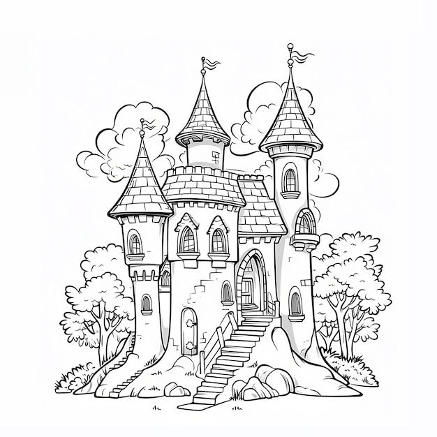 Ilustração do livro para colorir do castelo da princesa para crianças