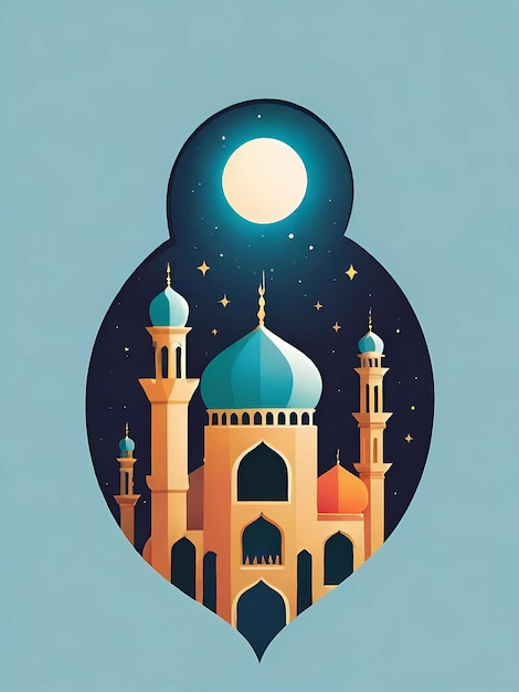 Foto ilustração do logotipo do adesivo da mesquita com lua e estrelas