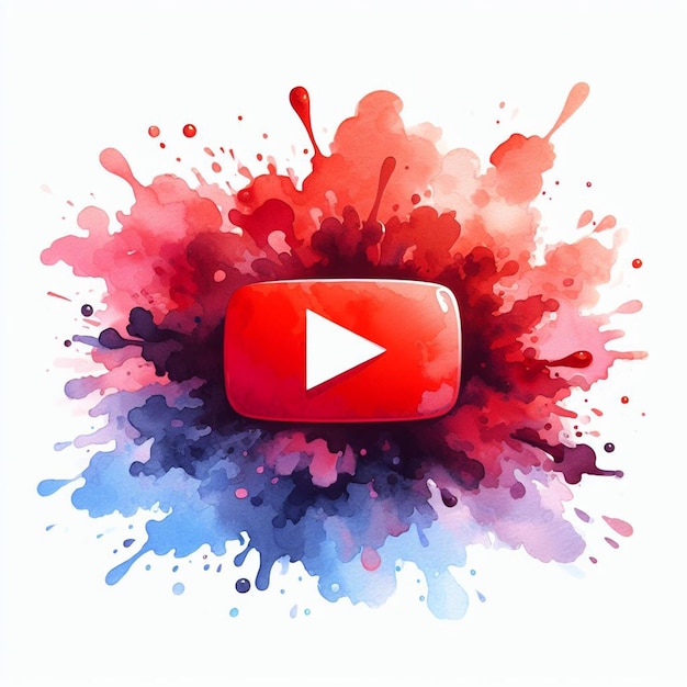 Foto ilustração do logotipo do youtube em aquarela em fundo branco