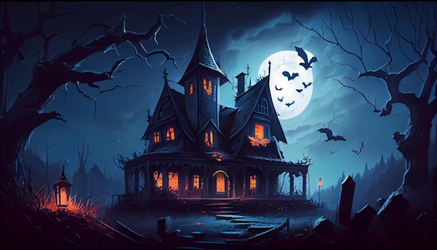 Ilustração do lugar assombrado de Halloween