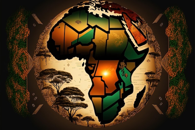 Ilustração do mapa da África com o mês da história negra das cores africanas Generative AI