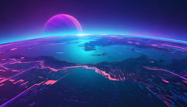 Foto ilustração do mapa da rede planetária futurista