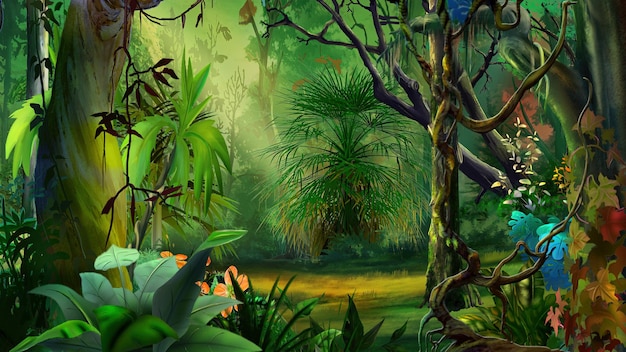 Ilustração do matagal da floresta tropical