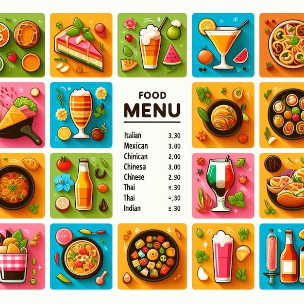 Foto ilustração do menu de comida