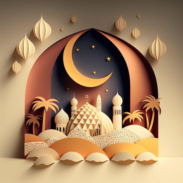 Ilustração do mês sagrado do Ramadã com elementos islâmicos