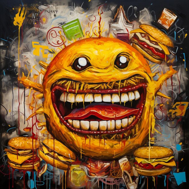 Ilustração do monstro feliz sorrindo come comida na mesa Generative Ai