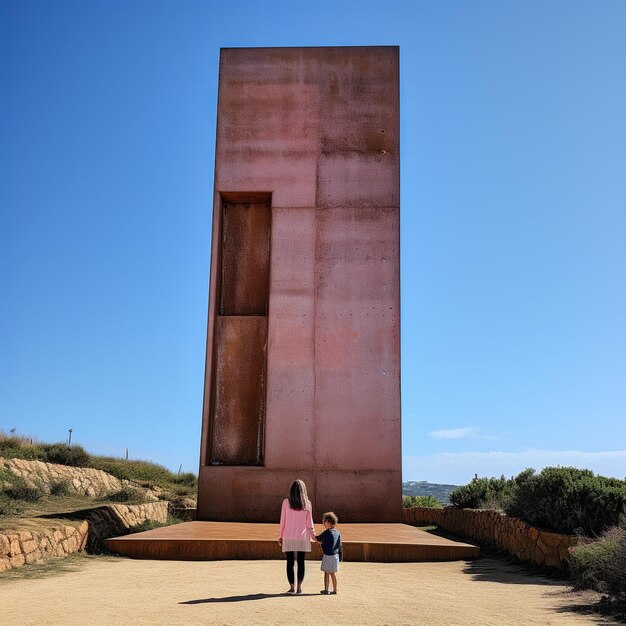 Foto ilustração do monumento 4 de la venta com tamanho comparativo de um